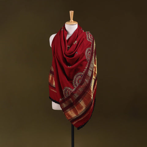 Kutch Mirror Work Handwoven Neran Hand Embroidery Acrylic Wool Shawl 88