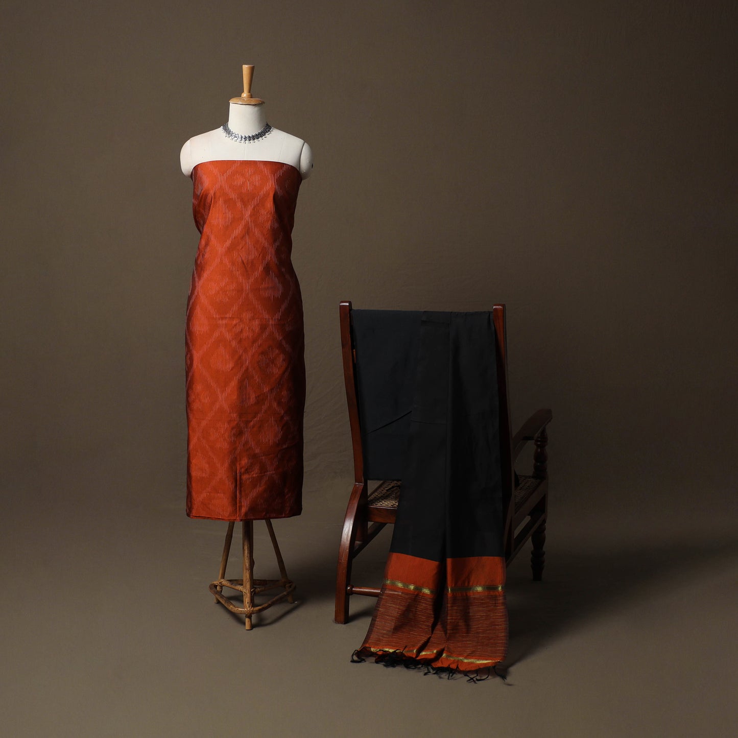 Pochampally Ikat Silk Cotton 3pc Unstitched Dress Material Suit Set 24