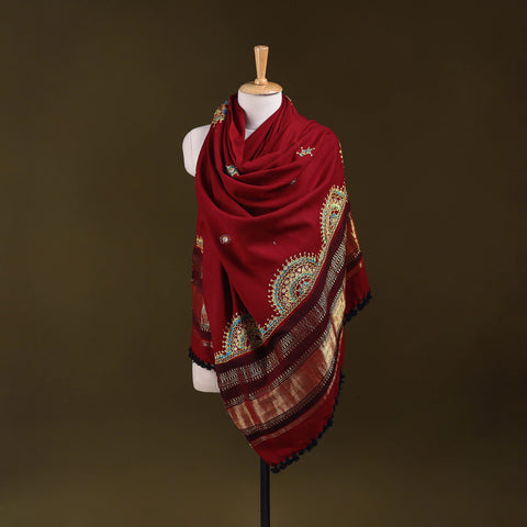 Kutch Mirror Work Handwoven Neran Hand Embroidery Acrylic Wool Shawl 89