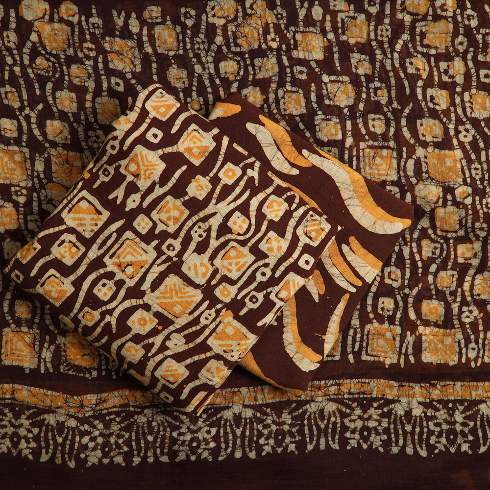 Brown - Kutch Print Cotton 3pc Batik Dress Material 28