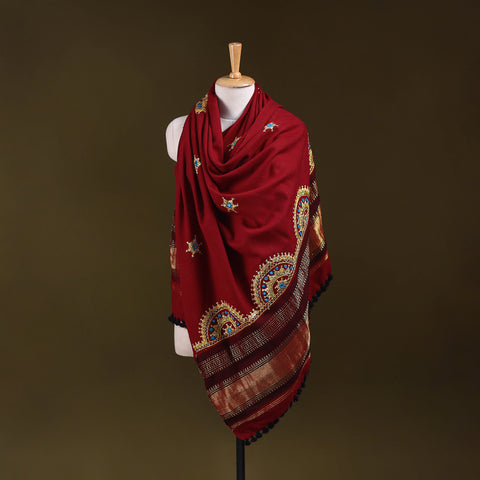 Kutch Mirror Work Handwoven Neran Hand Embroidery Acrylic Wool Shawl 90