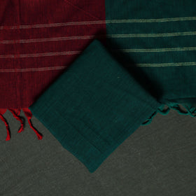 Maroon - Dharwad Cotton 3pc Unstitched Dress Material Suit Set with Woven Zari Buti Border 01