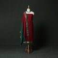 Maroon - Dharwad Cotton 3pc Unstitched Dress Material Suit Set with Woven Zari Buti Border 01