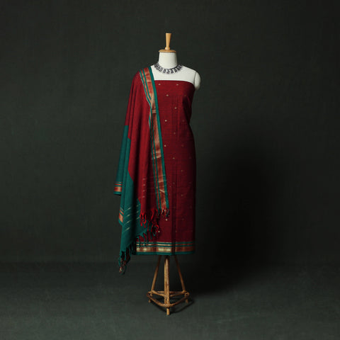 Dharwad Cotton 3pc Unstitched Dress Material Suit Set with Woven Zari Buti Border 01