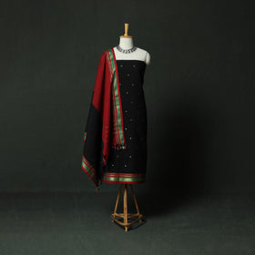 Black - Dharwad Cotton 3pc Unstitched Dress Material Suit Set with Woven Zari Buti Border 02