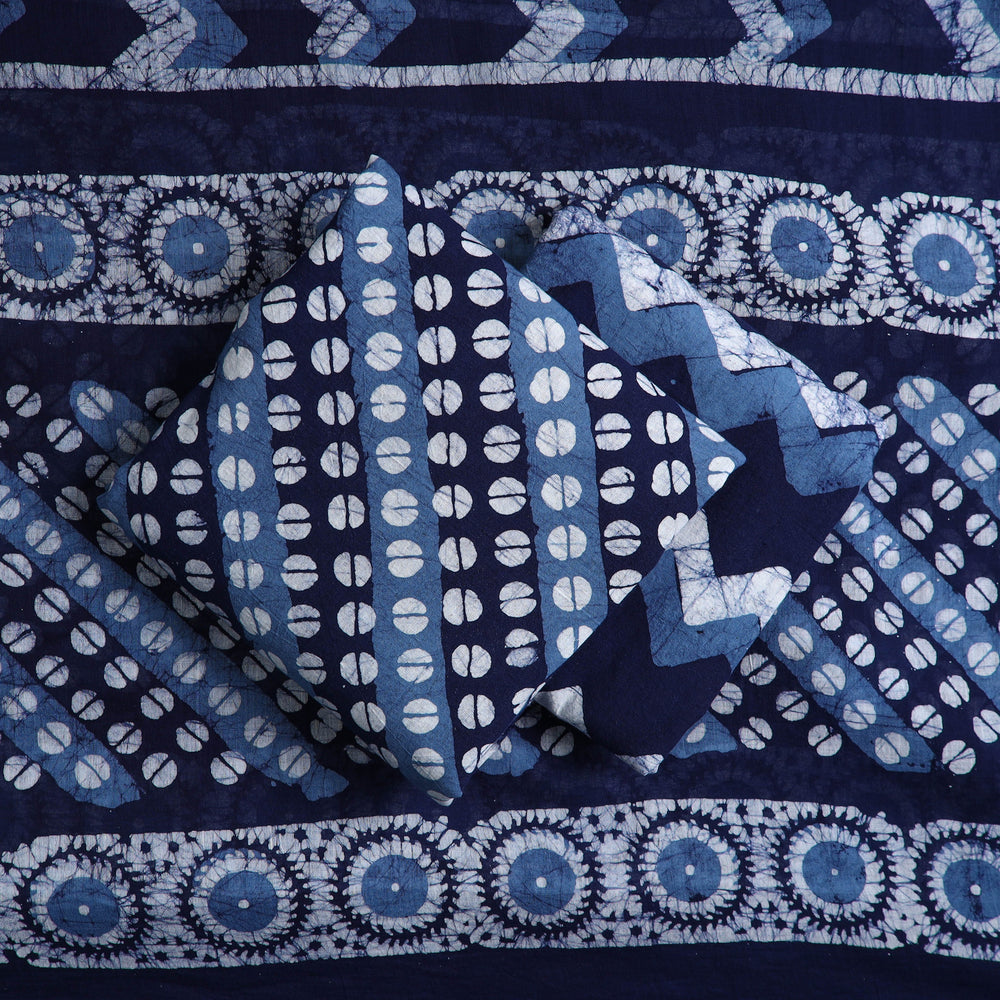 Blue - Kutch Print Cotton 3pc Batik Dress Material 30