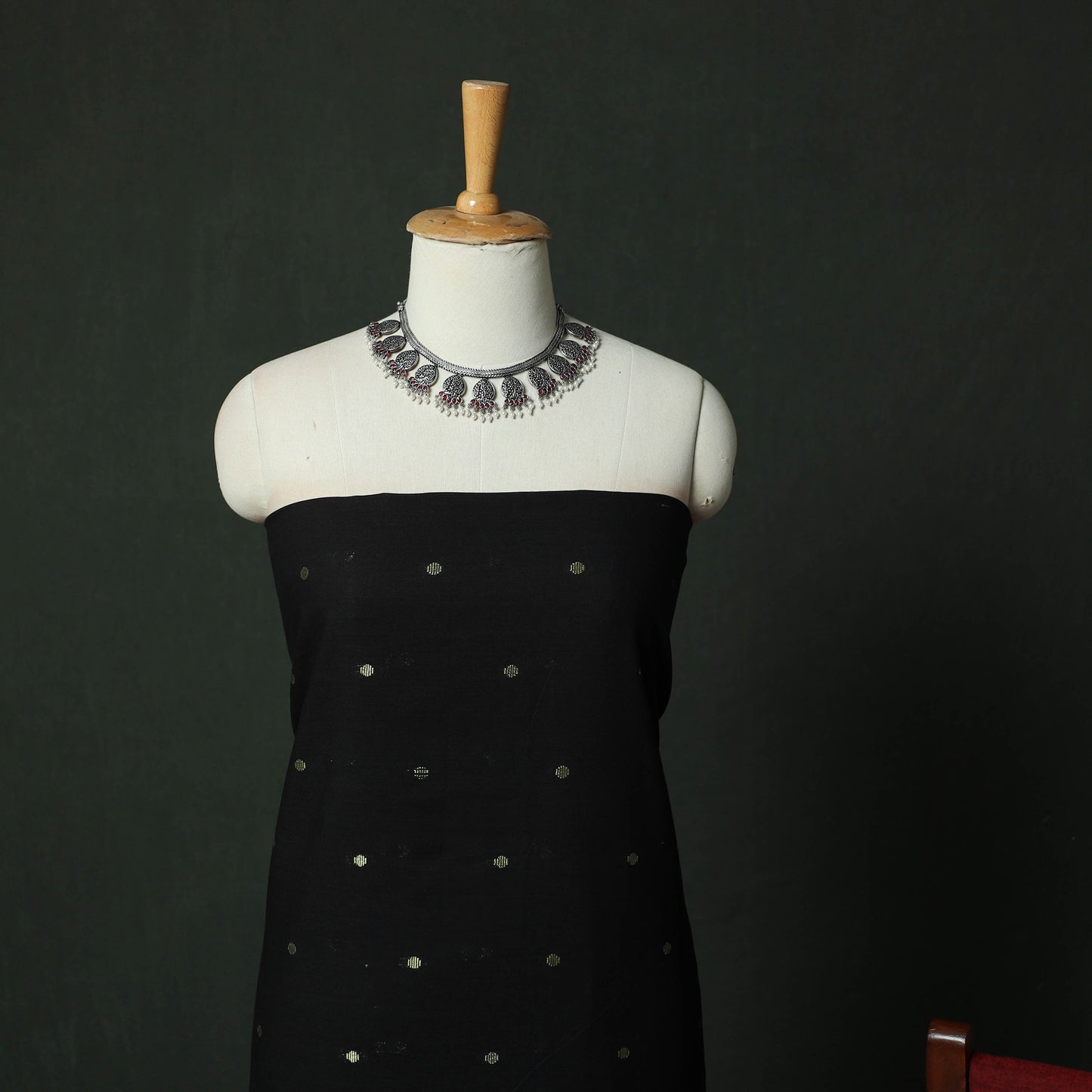 Black - Dharwad Cotton 3pc Unstitched Dress Material Suit Set with Woven Zari Buti Border 02