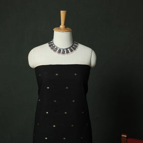 Black - Dharwad Cotton 3pc Unstitched Dress Material Suit Set with Woven Zari Buti Border 02