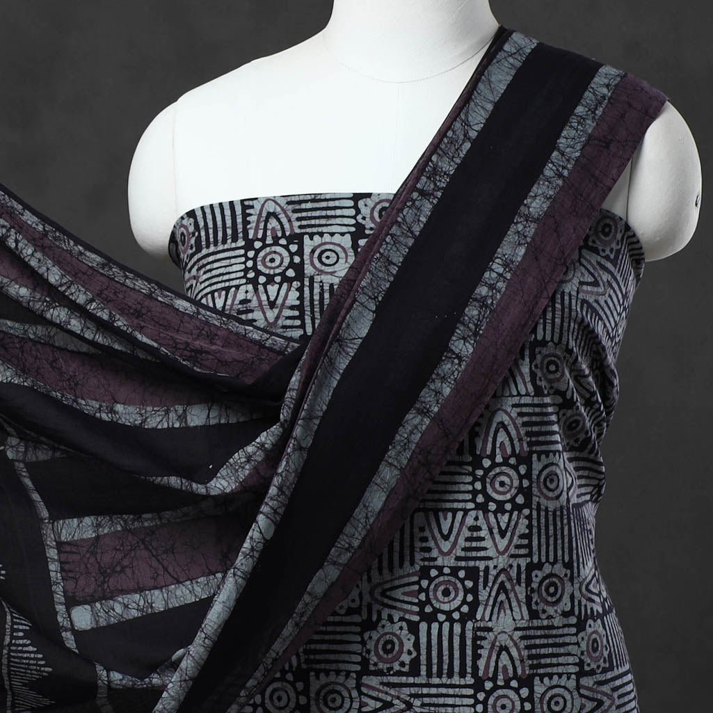 Black - Kutch Print Cotton 3pc Batik Dress Material 35