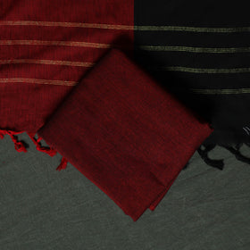 Black - Dharwad Cotton 3pc Unstitched Dress Material Suit Set with Woven Zari Buti Border 02