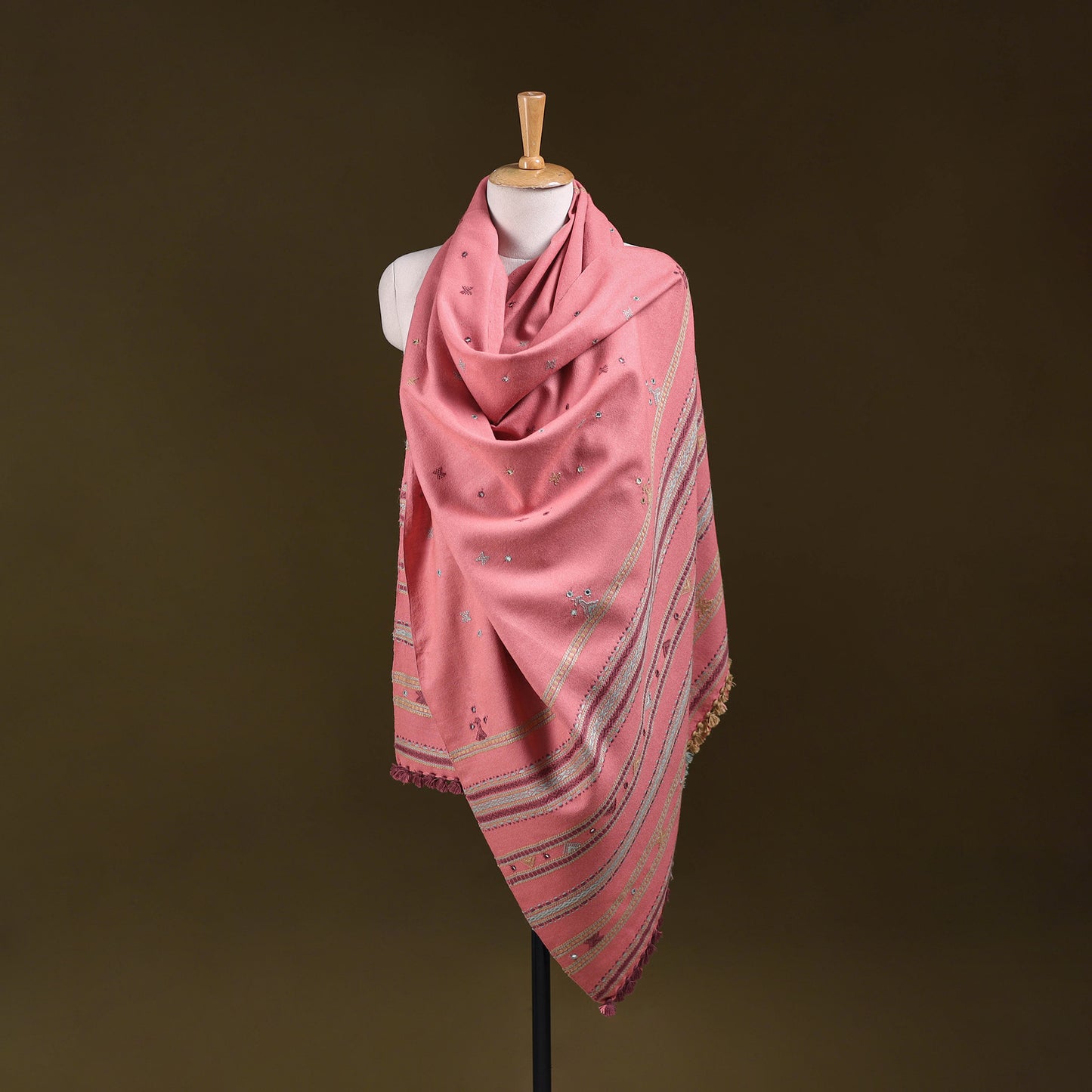 Kutch Bhujodi Handwoven Mirror Work Acrylic Wool Shawl 102