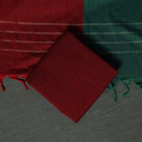 Green - Dharwad Cotton 3pc Unstitched Dress Material Suit Set with Woven Zari Buti Border 03