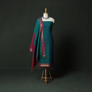 Dharwad Cotton 3pc Unstitched Dress Material Suit Set with Woven Zari Buti Border 04