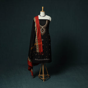 Black - Ilkal Kasuti Embroidery Cotton 3pc Unstitched Dress Material Suit Set 22