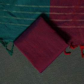 Blue - Dharwad Cotton 3pc Unstitched Dress Material Suit Set with Woven Zari Buti Border 04
