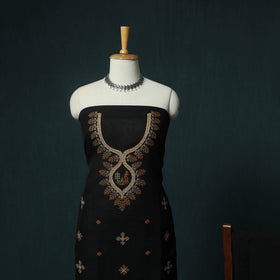 Black - Ilkal Kasuti Embroidery Cotton 3pc Unstitched Dress Material Suit Set 22