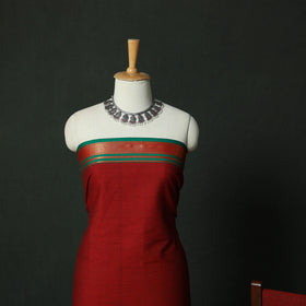 Red - Dharwad Cotton 3pc Unstitched Dress Material Suit Set with Woven Zari Border 05