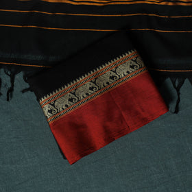 Black - Ilkal Kasuti Embroidery Cotton 3pc Unstitched Dress Material Suit Set 22