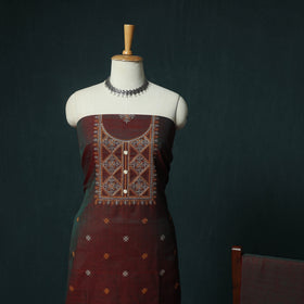Maroon - Ilkal Kasuti Embroidery Cotton 3pc Unstitched Dress Material Suit Set 23