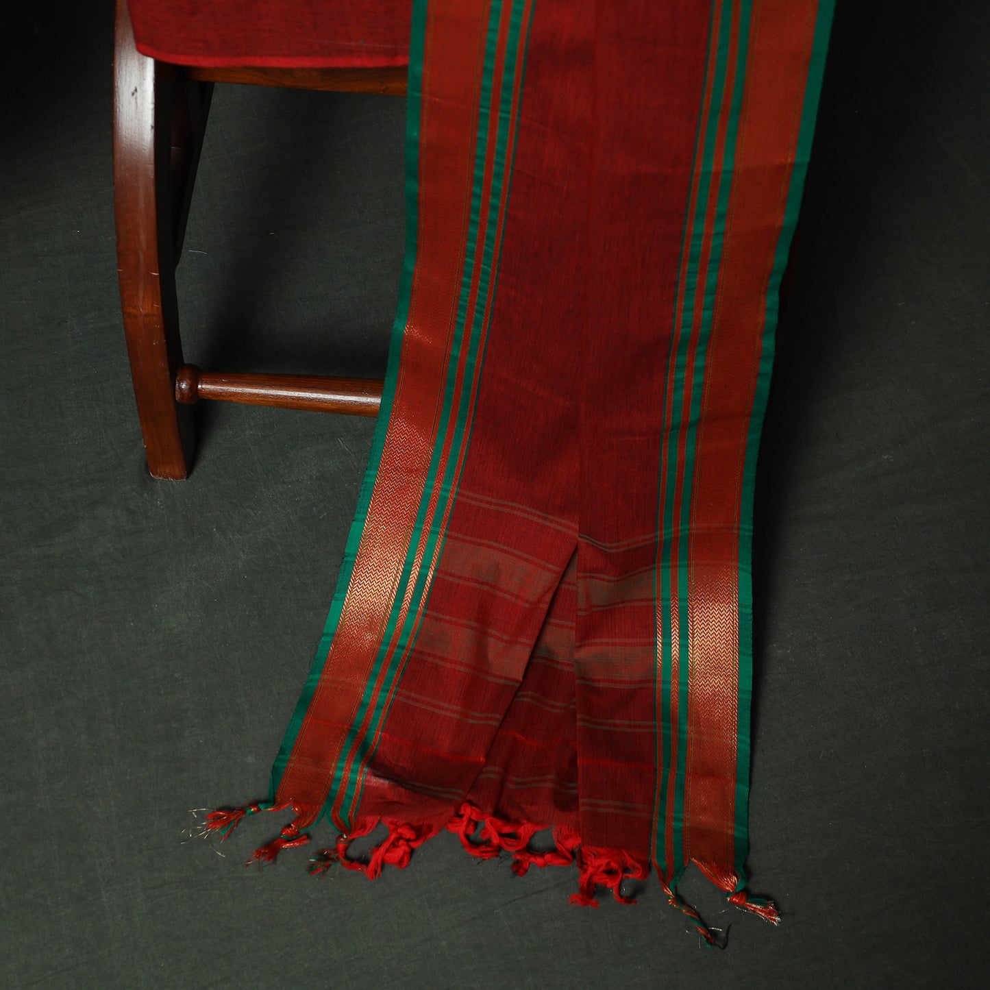 Red - Dharwad Cotton 3pc Unstitched Dress Material Suit Set with Woven Zari Border 05