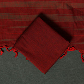 Red - Dharwad Cotton 3pc Unstitched Dress Material Suit Set with Woven Zari Border 05