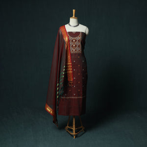 Maroon - Ilkal Kasuti Embroidery Cotton 3pc Unstitched Dress Material Suit Set 23