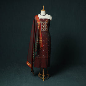 Maroon - Ilkal Kasuti Embroidery Cotton 3pc Unstitched Dress Material Suit Set 23