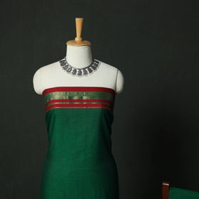 Green - Dharwad Cotton 3pc Unstitched Dress Material Suit Set with Woven Zari Border 06