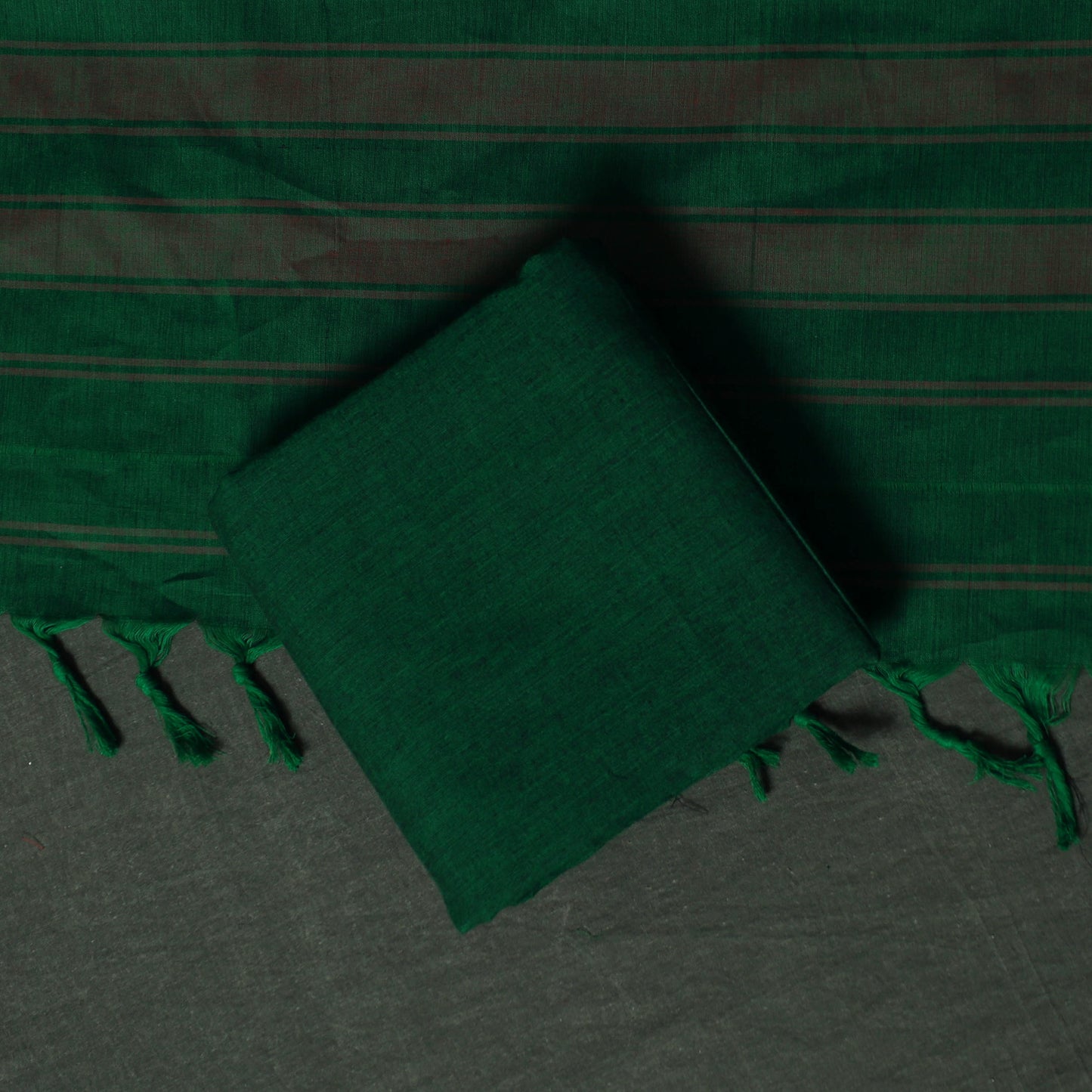 Green - Dharwad Cotton 3pc Unstitched Dress Material Suit Set with Woven Zari Border 06