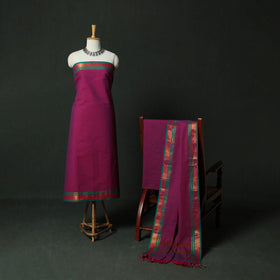 Dharwad Cotton 3pc Unstitched Dress Material Suit Set with Woven Zari Border 07