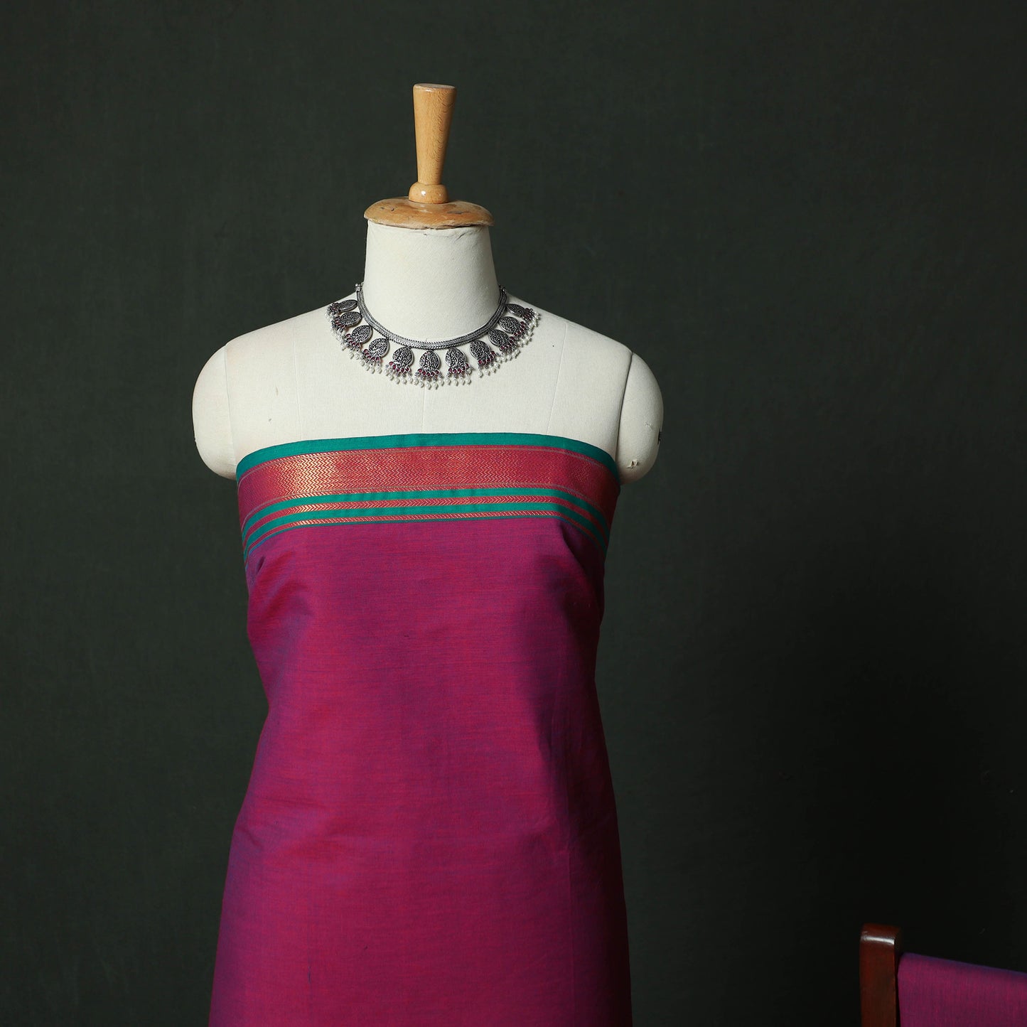 Dharwad Cotton 3pc Unstitched Dress Material Suit Set with Woven Zari Border 07