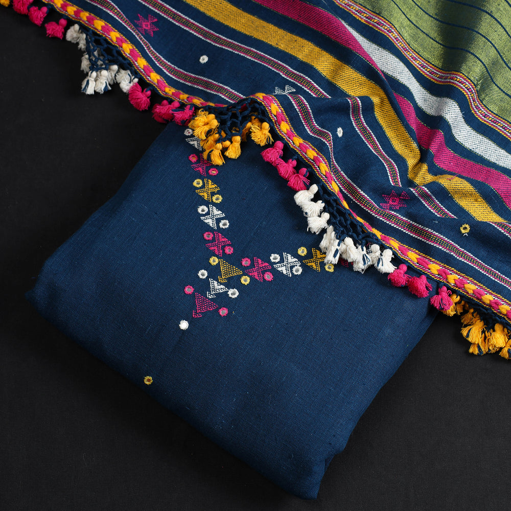 Handwoven Kala Cotton 3pc Kutch Bhujodi Dress Material Set 03