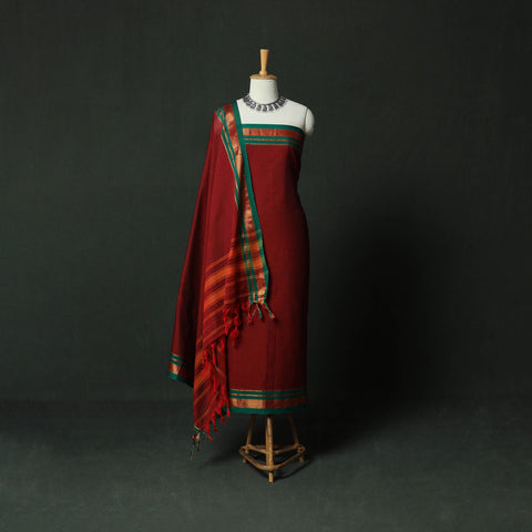 Dharwad Cotton 3pc Unstitched Dress Material Suit Set with Woven Zari Border 08