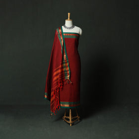 Dharwad Cotton 3pc Unstitched Dress Material Suit Set with Woven Zari Border 08