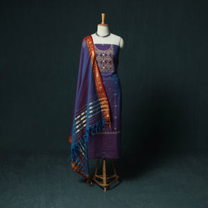 Purple - Ilkal Kasuti Embroidery Cotton 3pc Unstitched Dress Material Suit Set 25
