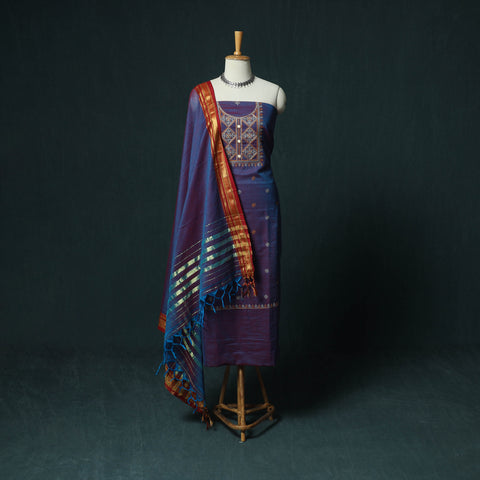 Ilkal Kasuti Embroidery Cotton 3pc Unstitched Dress Material Suit Set 25