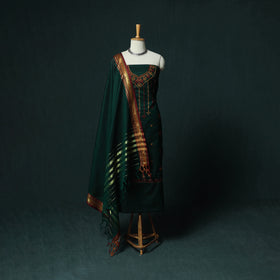 Green - Ilkal Kasuti Embroidery Cotton 3pc Unstitched Dress Material Suit Set 26