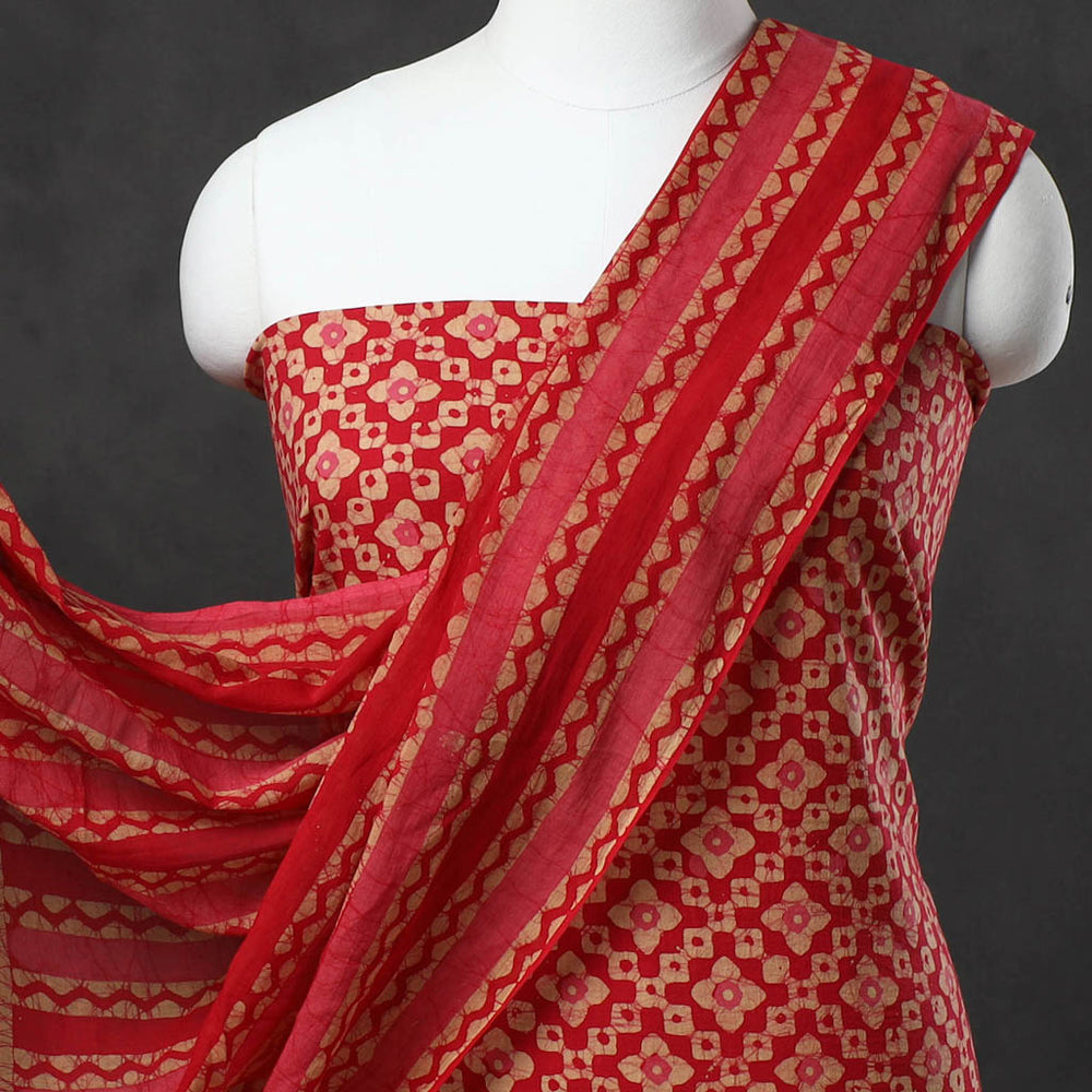 Red - Kutch Print Cotton 3pc Batik Dress Material 51