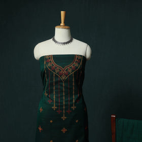 Green - Ilkal Kasuti Embroidery Cotton 3pc Unstitched Dress Material Suit Set 26