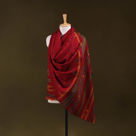 Kutch Bhujodi Handwoven Mirror Work Acrylic Wool Shawl 96