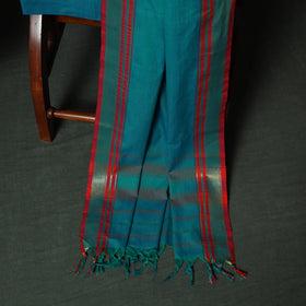 Blue - Dharwad Cotton 3pc Unstitched Dress Material Suit Set with Woven Zari Border 09