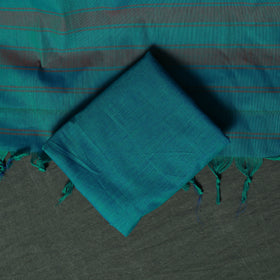 Blue - Dharwad Cotton 3pc Unstitched Dress Material Suit Set with Woven Zari Border 09