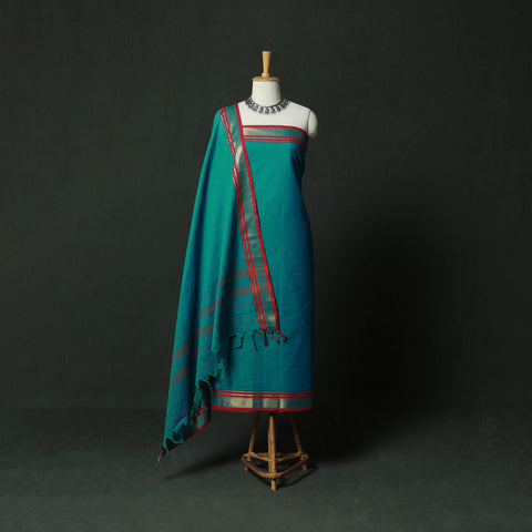 Dharwad Cotton 3pc Unstitched Dress Material Suit Set with Woven Zari Border 09