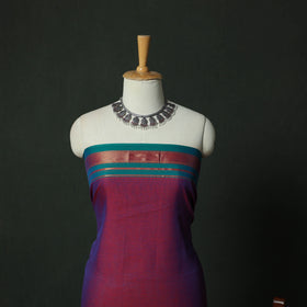 Purple - Dharwad Cotton 3pc Unstitched Dress Material Suit Set with Woven Zari Border 10