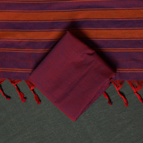 Purple - Dharwad Cotton 3pc Unstitched Dress Material Suit Set with Woven Zari Border 10