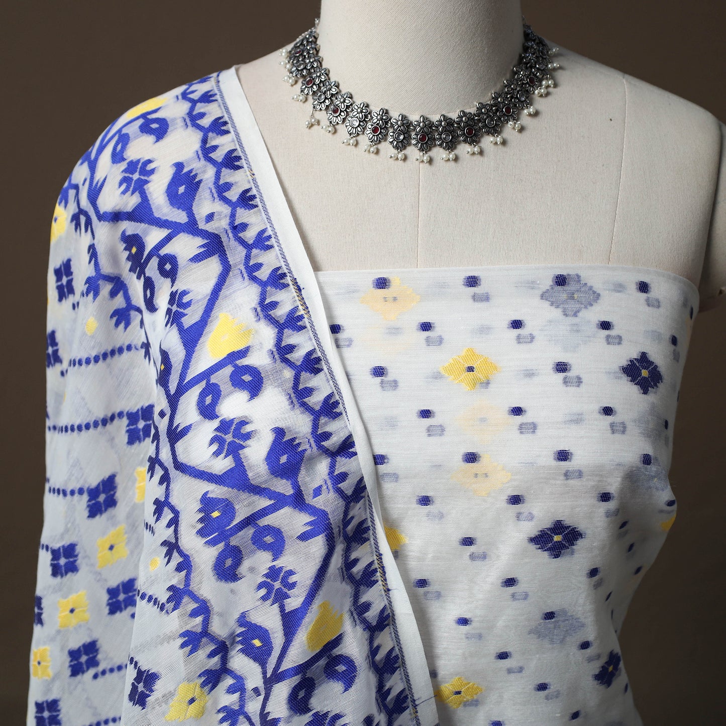 Phulia Jamdani Silk Cotton 2pc Unstitched Dress Material Kurta Set 11