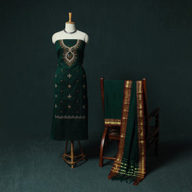Ilkal Kasuti Embroidery Cotton 3pc Unstitched Dress Material Suit Set 29