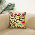 Yellow Hand Embroidered Cushion Cover in Chanderi Silk