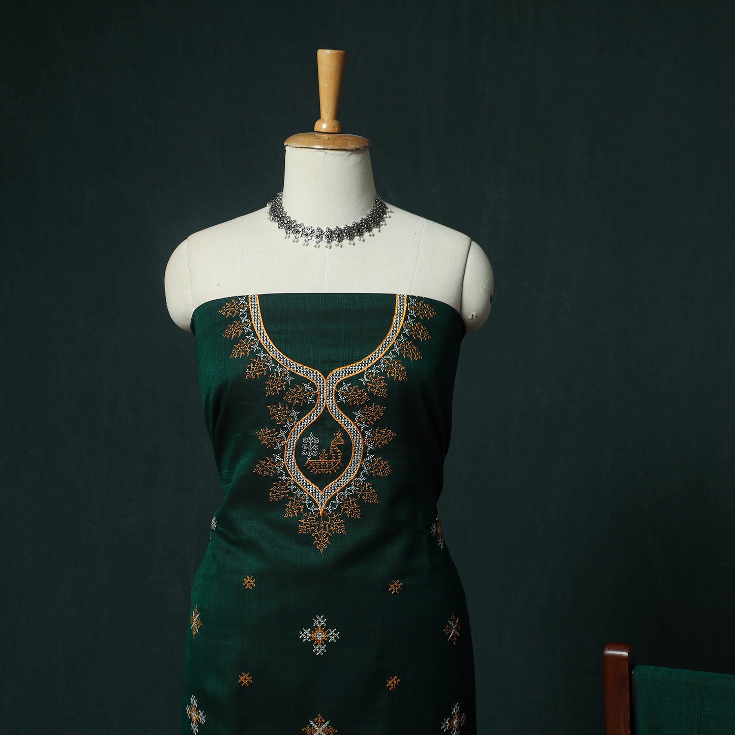 Ilkal Kasuti Embroidery Cotton 3pc Unstitched Dress Material Suit Set 29