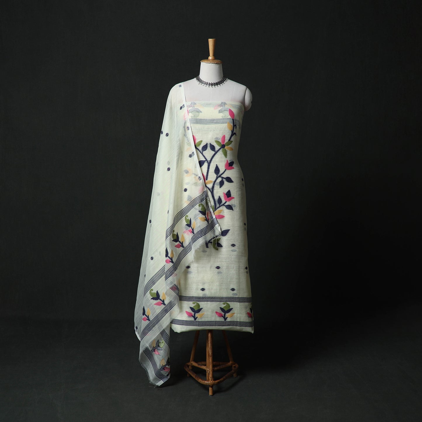 Jamdani Silk Cotton 2pc Unstitched Dress Material Kurta Set 02